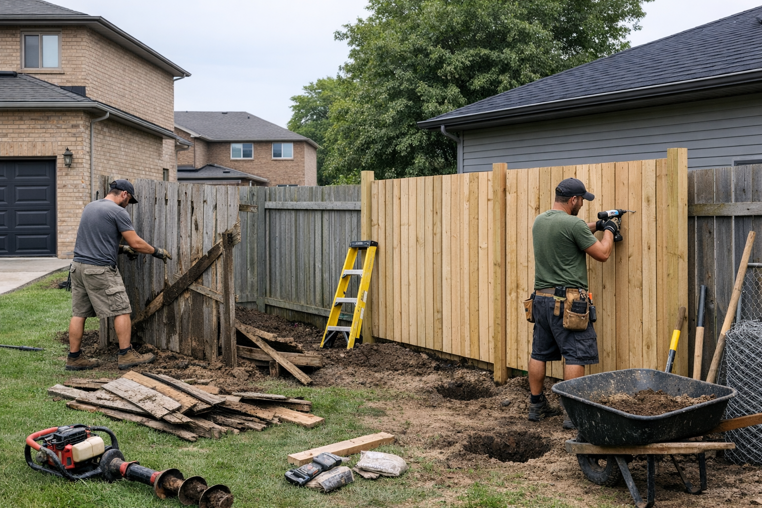 Close-up of fence repair work being carried out